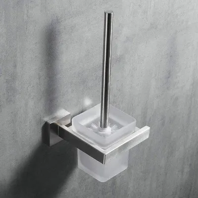 Produktbild von Edelstahl-Stirnbürstenhalter mit geborsteltem Griff, WC-Ausstattung, Wandmontage, matte Oberfläche