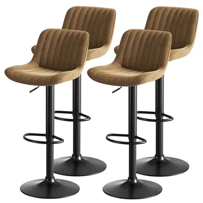 Immagine prodotto di Set di 4 sgabelli da bar STILVORA con rivestimento in velluto e regolazione dell'altezza, sedia girevole a 360° ideale per la sala da pranzo, sgabelli da cucina, sedia da bar moderna