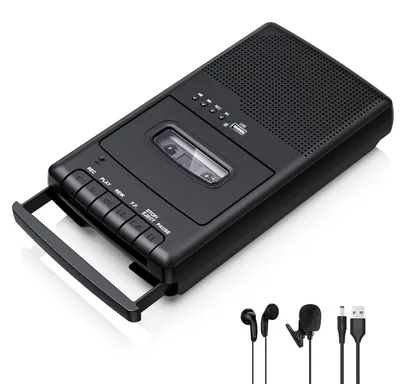 Obrázok produktu pre Kazetový prehrávač, prenosný USB prehrávač kaziet s integrovaným mikrofónom, digitálny konvertor pre kazety.