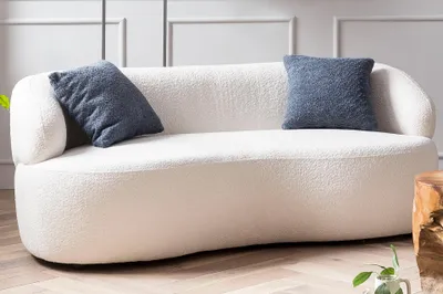 Zdjęcie produktu dla sofa 2-osobowa w kształcie nerki, tkanina bouclé, biała