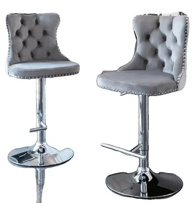 Imagen del producto de Taburete, con altura ajustable, cómodo, color gris, tapizado en terciopelo y relleno de espuma
