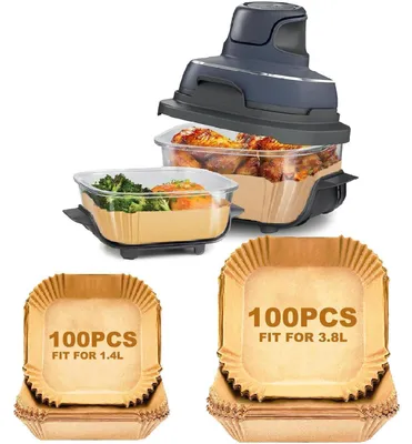 Zdjęcie produktu dla Papier do airfryer, 200 sztuk, przeznaczony do modeli Ninja CRISPI FN101EU o pojemności 3,8L i 1,4L, odporny na wysokie temperatury, nieprzywierający