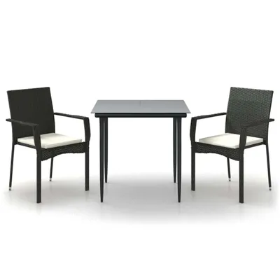 Produktbild von vidaXL 3-tlg. Garten-Essgruppe mit Kissen Schwarz Poly Rattan