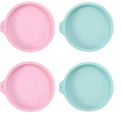 Immagine prodotto di Stampi in silicone per friggitrice ad aria - Set da 4 - Facili da preparare - Riutilizzabili - Rosa, blu