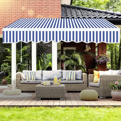 Zdjęcie produktu dla Izrielar 250x200 cm markiza przeciwsłoneczna, markiza z ramionami przegubowymi, markiza aluminiowa, markiza zaciskowa z korbą ręczną, markiza balkonowa, osłona przeciwsłoneczna, niebiesko-biała