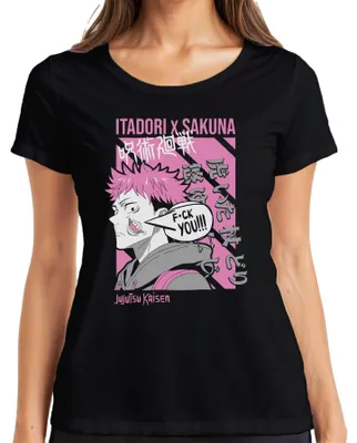 Obrázek produktu pro FUCK YOU Jujutsu Kaisen Itadori Yuji Sakuna Anime Aesthetics Pink Dámské tričko, černá, S