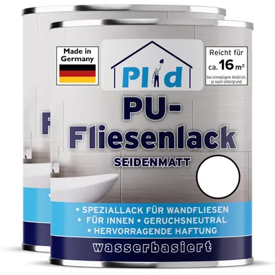 Produktbild von Plid Fliesenlack 1,5L Weiß seidenmatt – Fliesen streichen statt austauschen, für Küche & Bad, hohe Deckkraft, ca. 16m²