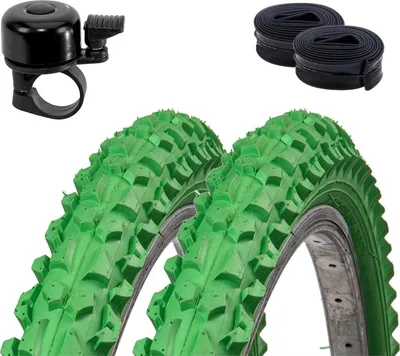 Zdjęcie produktu dla 2 x opona rowerowa Roverstone 24" zielona 57-507 (24x2,125) + 2 dętki AV z dzwonkiem rowerowym