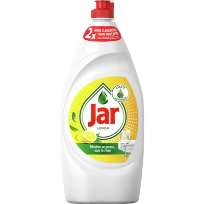 A bottle of Jar dish soap with lemon scent.