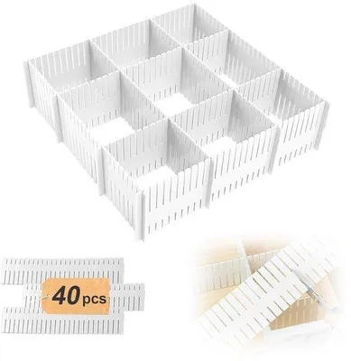 Obrázek produktu pro Nastavitelné přepážky do zásuvek – Uspořádejte si zásuvky – sada 40 kusů – 32 cm x 7 cm – odolný plast