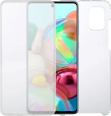 A transparent phone case is shown covering a smartphone.