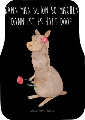 Produktbild von Mr. & Mrs. Panda Fußmatte Fürs Auto Alpaka Blume - Schwarz - Geschenk, Lamas, Autoteppich, Automatte, Auto-Fußmatte, Lama, Witz