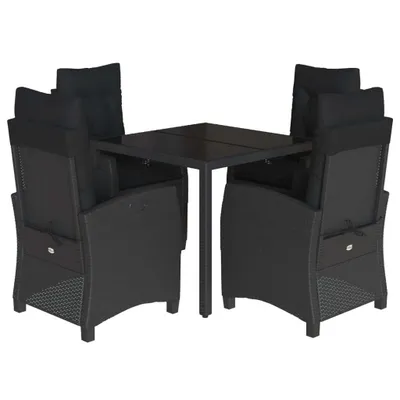 Produktbild von 5-tlg. Garten-Essgruppe mit Kissen Schwarz Poly Rattan