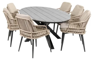 Produktbild von 7-teiliges Garten-Set | 6 Isabel Stühle | Limasol Gartentisch | 220 cm | Oval