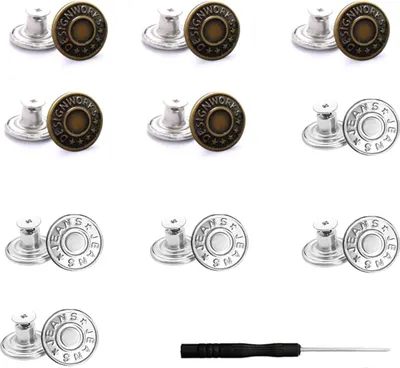 Produktbild von 10 Stück Verstellbare Jeans Knöpfe ohne Nähen, Metall Hosenknopf mit Schraubendreher, zum Engermachen and Reparieren von Hosen Repair of Jeans Trousers (17 mm)
