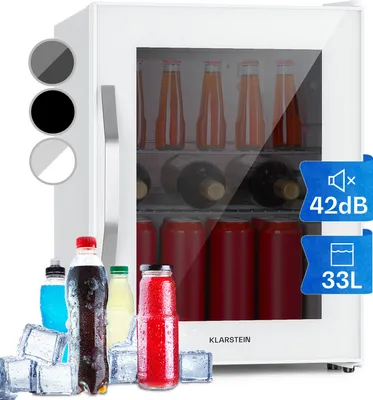 Produktbild von Klarstein Mini Kühlschrank mit Glastür, Mini-Kühlschrank für Zimmer, Getränkekühlschrank Klein mit Verstellbaren Ablagen, Kleiner Kühlschrank 33 Liter, Indoor/Outdoor Kühlschrank Leise