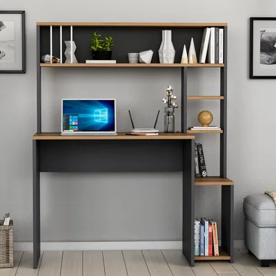 Produktbild von HOMIDEA Olivia Computertisch - Schreibstisch mit Ablagen 45T x 114B x 139H für Büro, Wohnzimmer oder Kinderzimmer (Olivia - Antrachite)