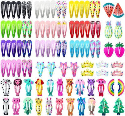 Image de Barrettes filles Set 100 pièces 5cm Caricature Animaux Fruits Impression métal