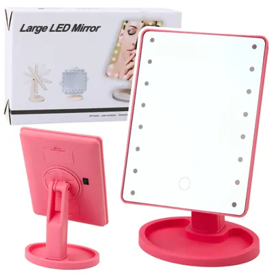 Zdjęcie produktu dla Lusterko Kosmetyczne 16 Diod Led Z Regulowaną Podstawką Różowe