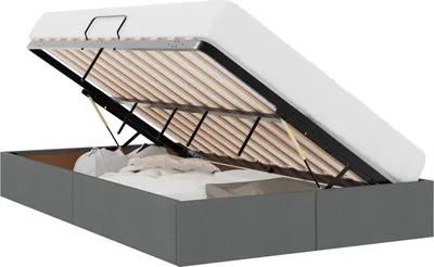 Image de Lit Ottoman avec rangement, gris foncé, 120 x 200 cm, revêtement en tissu