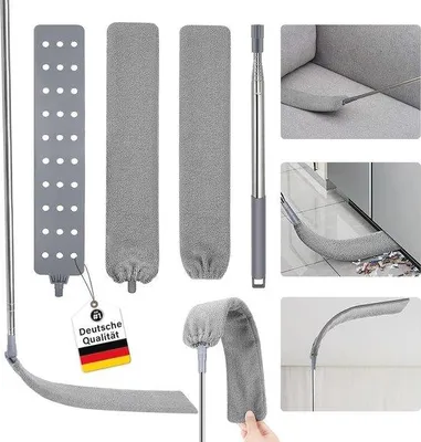 Produktbild von Famanu Staubwedel zur Reinigung von schwer erreichbaren Stellen - Waschbar und ausziehbar mit Edelstahlgriff