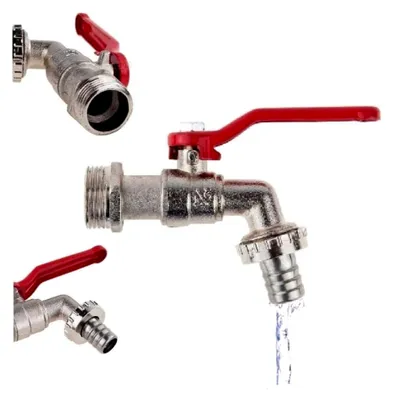 Produktbild von Garten Wasserhahn 1/2 Zoll Messing, vernickelt, mit Schlauchverschraubung, Kugelhahn, Absperrhahn, tropffrei für Garten und Regentonne