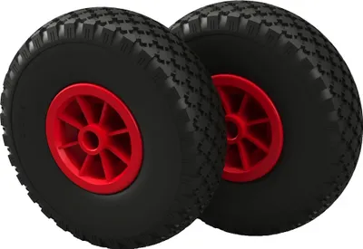 Produktbild von 2 x PolyurethanRad Ø 260 mm 3.00-4 Gleitlager Sliprad Sackkarrenrad PANNENSICHER, schwarz/rot