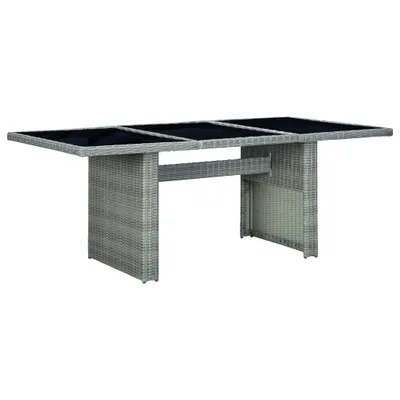 Image de vidaXL Table de jardin gris clair Poly rotin et verre trempé