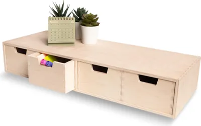 Immagine prodotto di Creative Deco Mini Cassettiera in Legno 56x20,5x10 cm | 4 Cassetti | Compensato Grezzo | Per Stoccaggio, Decoupage e Decorazioni