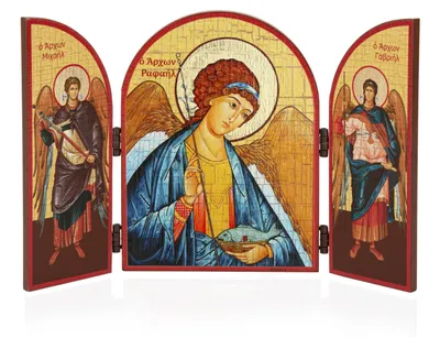Produktbild von Erzengel Raphael Ikone Triptychon Holz 25x16cm Christlich 13805