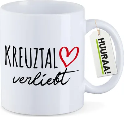Produktbild von Huuraa Kaffeetasse Kreuztal verliebt 330ml Weiß Keramik Kaffeebecher Geschenkidee