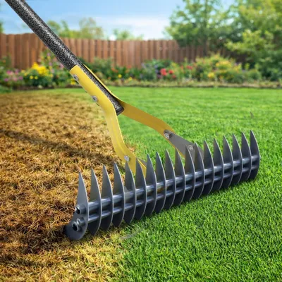 Image de Râteau décompacteur avec manche de 178 cm, largeur de 38 cm, 19 dents, pour l'entretien du jardin
