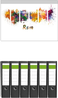 Produktbild von Wallario 6 Stück breite Ordner inkl. Klebeetiketten mit Motive Städte als Aquarell - Skyline von Rom -  Set mit Rückenschildern / Ordnerrücken Stickern
