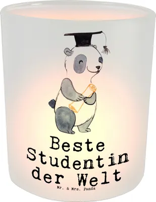 Produktbild von Mr. & Mrs. Panda Teelichthalter Pinguin Beste Studentin der Welt - Transparent - Geschenk, Geschenkidee, Universität, Windlicht aus Glas, Kerzenhalter, Spaß, Uni, Alumni