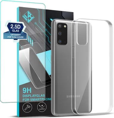 Produktbild von Handyhülle für Samsung Galaxy S20 mit 9H Displayglas Displayschutz Hülle Transparent Flexibel Elastisch Case Cover Backcover Schutzhülle