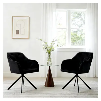 Produktbild von Schminktischstuhl 2er Set, Gepolsterter Sessel mit Rückenlehne aus Samt, Schwarze Beine, Schminkstuhl für Wohnzimmer und Schlafzimmer, Schwarz