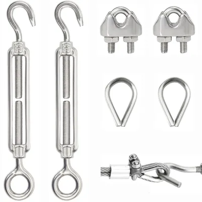 Produktbild von Spannschloss-Set M5, verstellbar, U-förmig, Edelstahl, Kabelklemme, Seilspanner, Spannschloss mit Drahtdurchführungen, 6-teilig