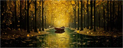 Produktbild von Wallario Poster - Boot im goldenen Licht, Kunstdruck Größe: 80 x 200 cm
