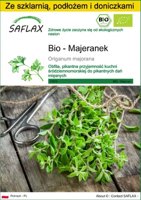 Zdjęcie produktu dla SAFLAX - Zestaw do uprawy - Bio - Majeranek - 700 Nasiona - Z mini szklarnią, podłożem uprawowym i 2 doniczkami - Origanum majorana