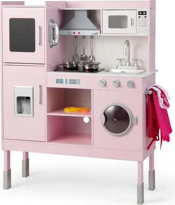 Produktbild von Höhenverstellbare Kinderküche mit Licht und Sound, Spielküche aus Holz mit Zubehör, Kinderspielküche mit Spüle Herd Backofen (Groß)