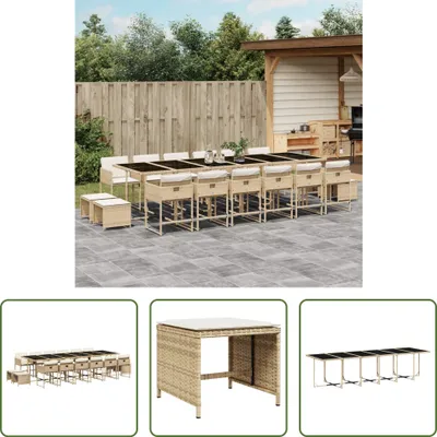 Produktbild von The Living Store 17-tlg. Garten-Essgruppe mit Kissen Beige Poly Rattan
