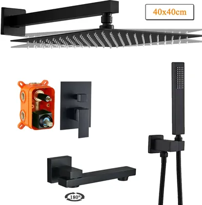 Produktbild von Schwarz Unterputz Duscharmatur set Badewanne Regendusche Armatur mit Brause 40*40cm