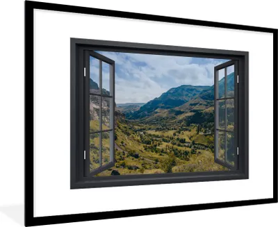 Produktbild von MuchoWow® MuchoWow® Gerahmtes Poster Aussicht - Berg - Natur 90x60 cm - Poster mit zchwarzem Bilderrahmen - Wanddekoration - Fotos