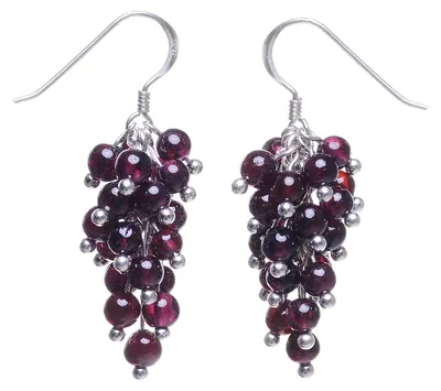 Produktbild von Ohrringe Ohrhänger aus Granat & 925 Silber Trauben rot dunkelrot Ohrschmuck Damen