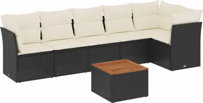 Produktbild von vidaXL 7-tlg. Garten-Sofagarnitur mit Kissen Schwarz Poly Rattan