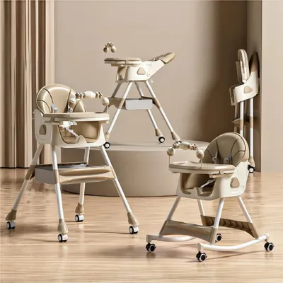 Produktbild von Babyhochstuhl - 4-in-1 Multifunktions-Kinderstuhl - 0–36 Monate - Metall - Verstellbare Rückenlehne - Doppeltes Tablett - Belastbar über 20 kg - Grau