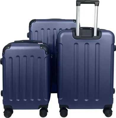 Produktbild von Reisetasche Koffer ABSTasche Trolley (Handgepäck-Mittel-Groß) Zwillingsrollen Dunkelblau 3er Set (M/L/XL)