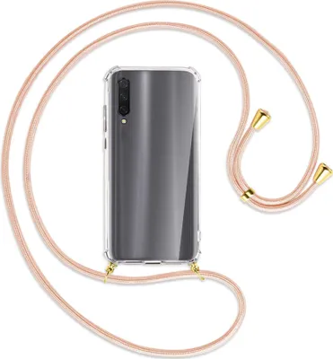 Produktbild von Handykette Backcover-Schutzhülle mit Band (Metall goldfarben) für Xiaomi Mi 9 Lite / CC9 - rose peach