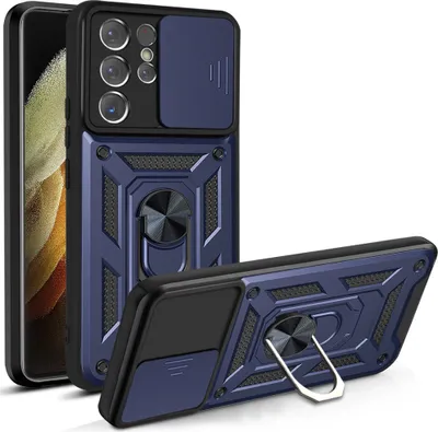 Produktbild von Galaxy S21 Ultra 5G Hülle mit 360° Drehbarer Magnetische Ring Ständer Halter Dia Kameraschutz TPU Bumper Silikon Schutzhülle für Samsung Galaxy S21 Ultra 5G Blau