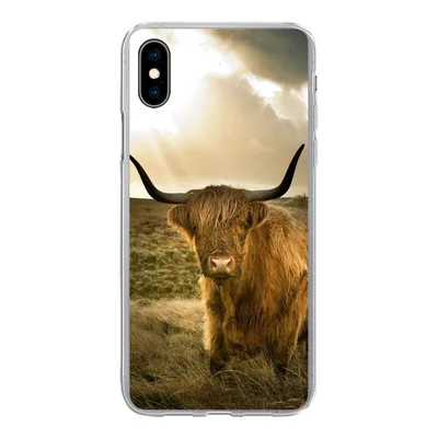 Produktbild von MuchoWow® Handyhülle Schutzhülle Hülle für iPhone Xs Schottischer Hochländer - Sonne - Tiere Silikon Softcase Handy Hülle - Handytasche